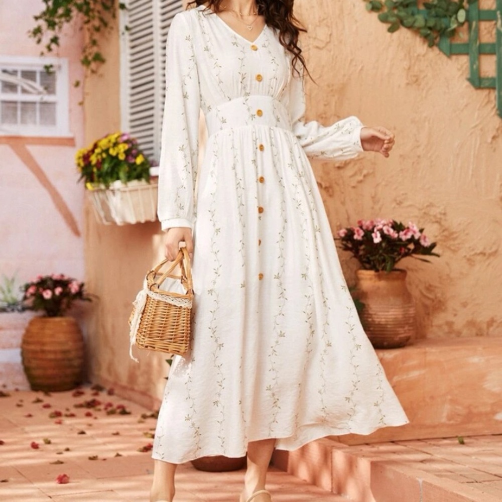 Shein white long floral dress